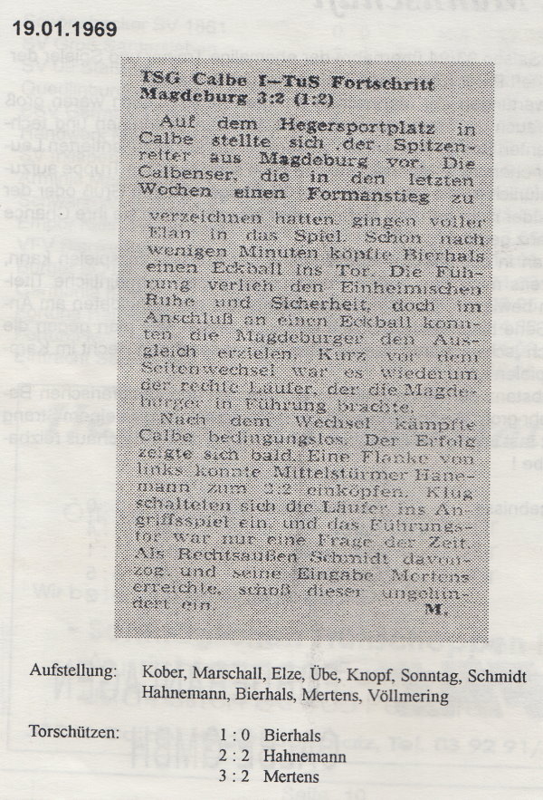 Spielbericht von 1969