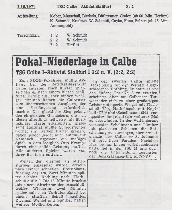 Zweite Runde im FDGB-Pokal.