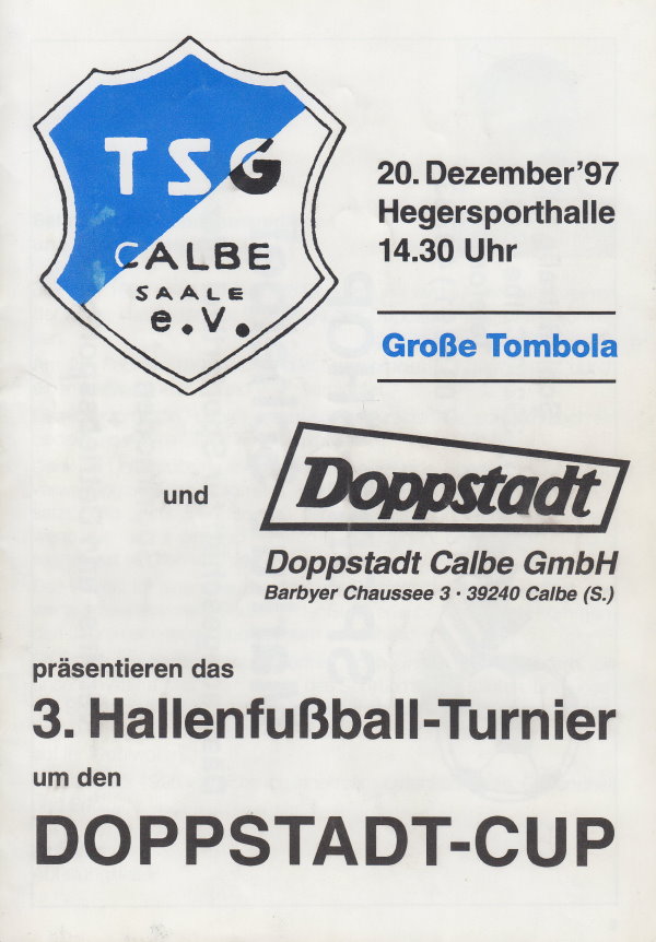 Deckblatt vom Programmheft zum Doppstadt-Cup am 20.12.1997.