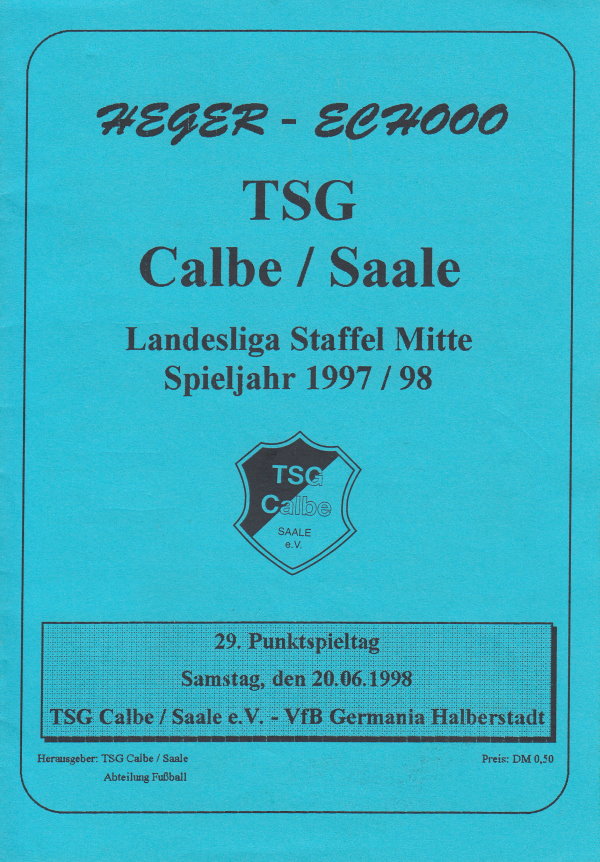 Deckblatt zum Programmheft des Spiels gegen Germania Halberstadt.
