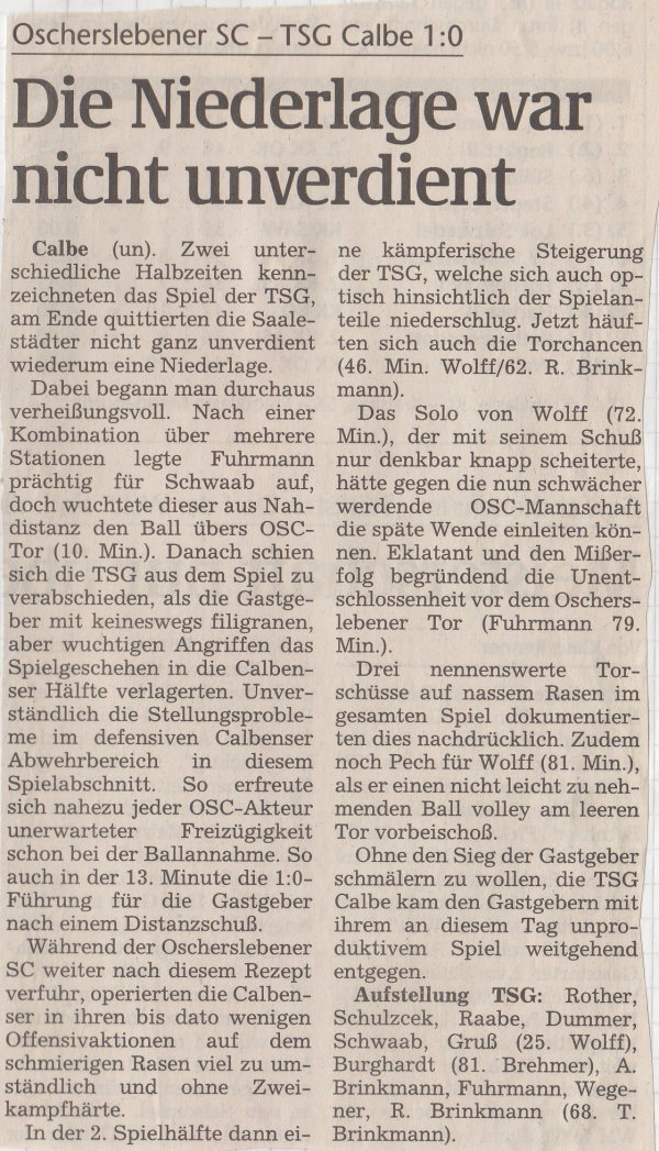 Volksstimme-Bericht vom 10. Spieltag der Landesligasaison 1997/1998.