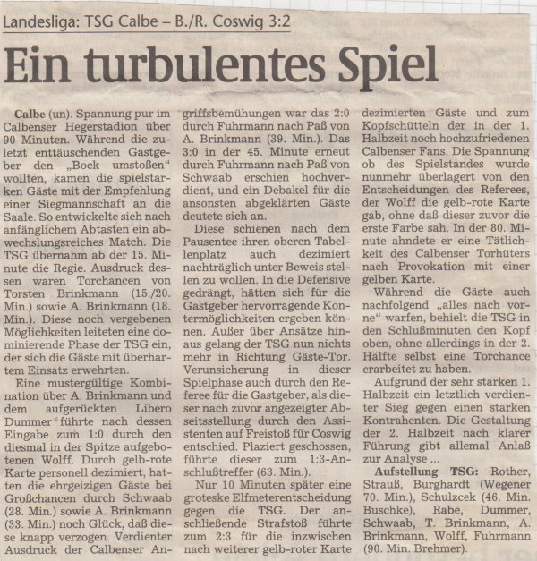 Volksstimme-Bericht vom 11. Spieltag der Landesligasaison 1997/1998.