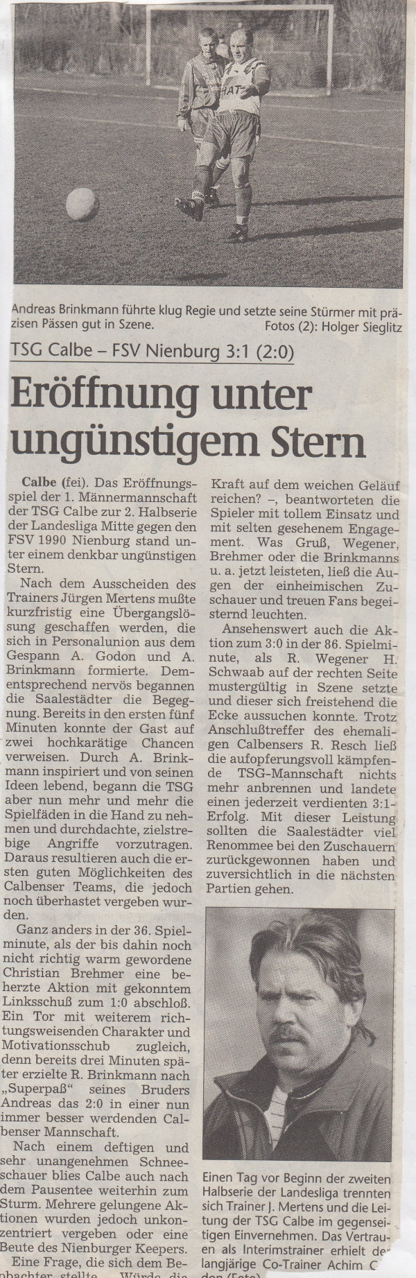 Volksstimme-Bericht vom 16. Spieltag der Landesligasaison 1997/1998.
