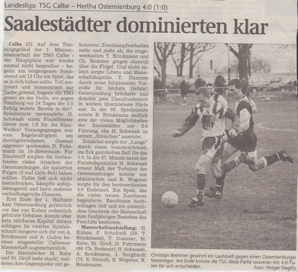 Volksstimme-Bericht vom 18. Spieltag der Landesligasaison 1997/1998.