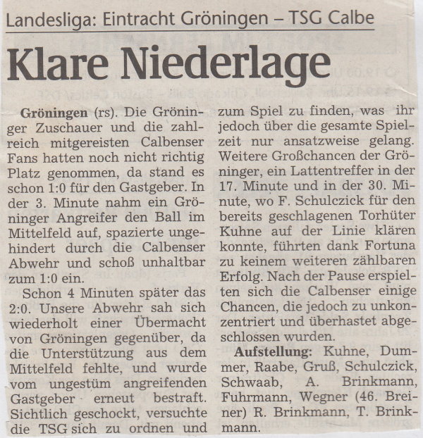 Volksstimme-Bericht vom 19. Spieltag der Landesligasaison 1997/1998.
