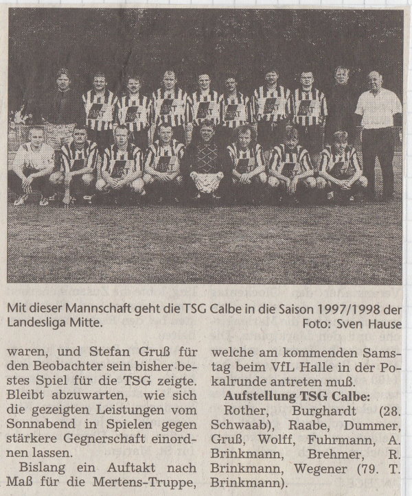 Volksstimme-Bericht vom 2. Spieltag der Landesligasaison 1997/1998 (Teil 2).