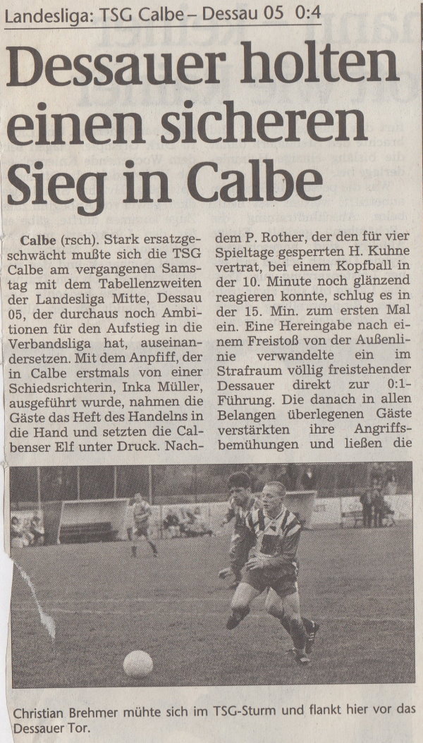 Volksstimme-Bericht vom 20. Spieltag der Landesligasaison 1997/1998 (Teil 1).