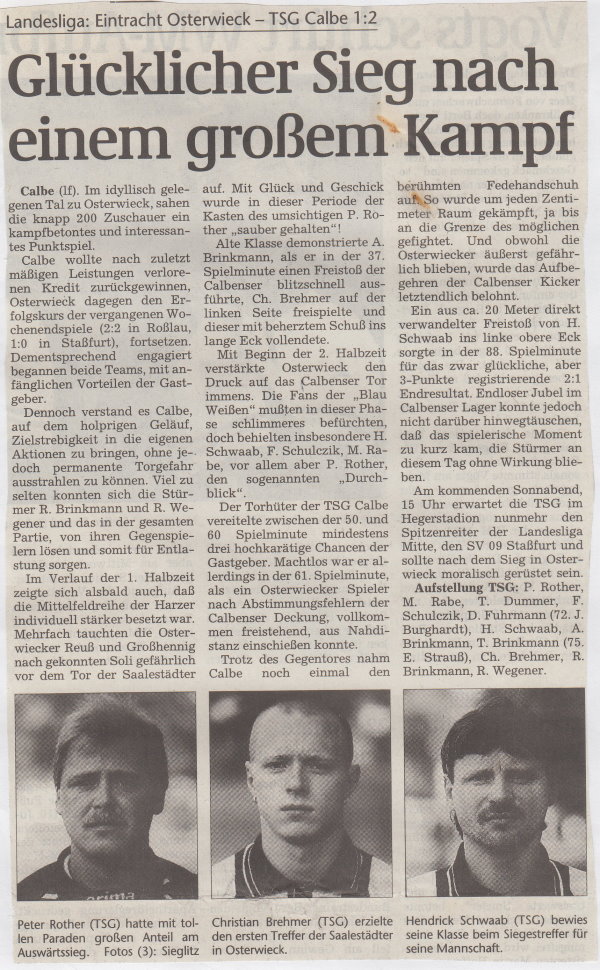 Volksstimme-Bericht vom 21. Spieltag der Landesligasaison 1997/1998.