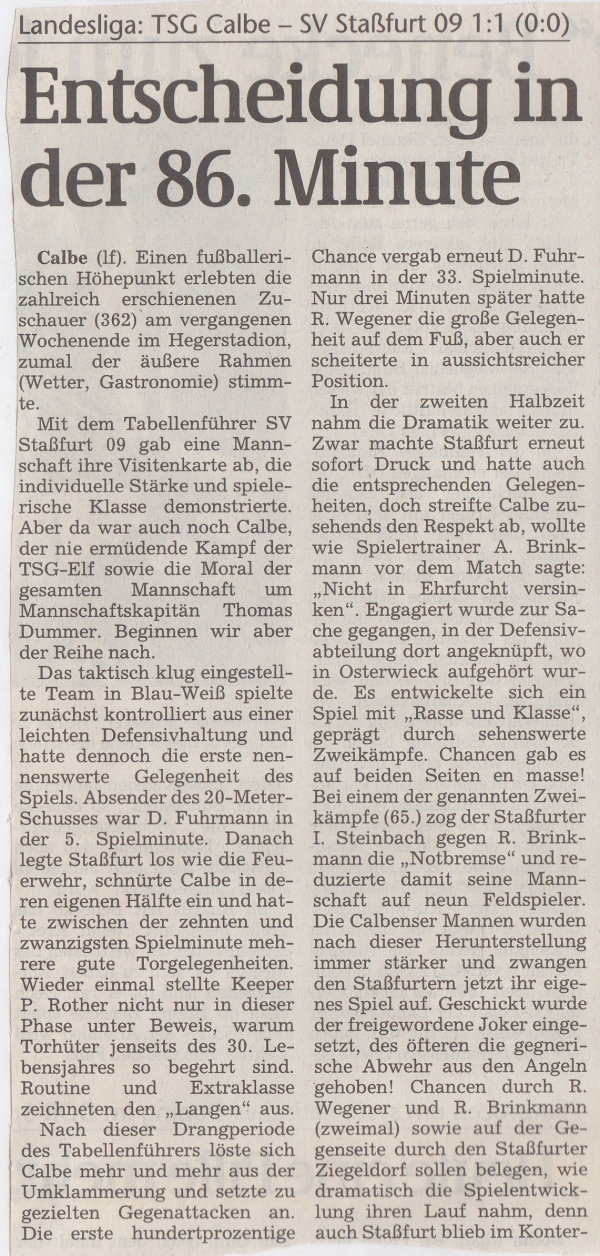 Volksstimme-Bericht vom 22. Spieltag der Landesligasaison 1997/1998 (Teil 1).