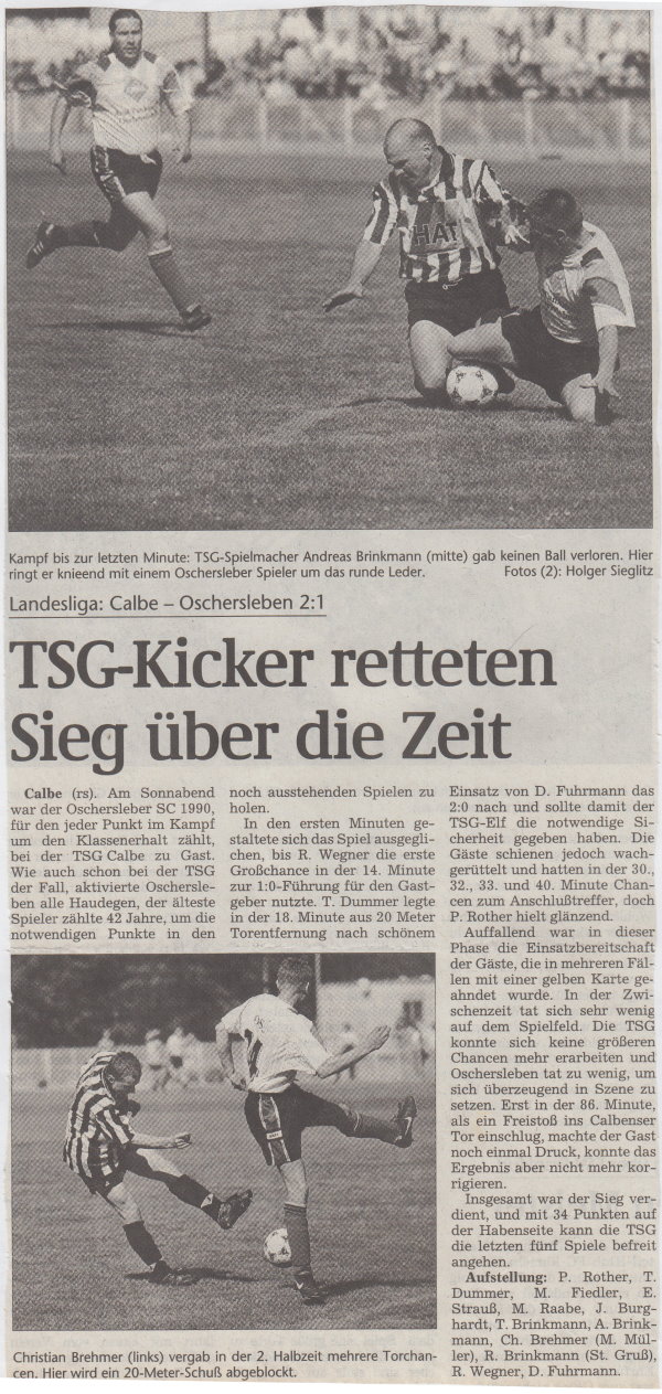 Volksstimme-Bericht vom 25. Spieltag der Landesligasaison 1997/1998.
