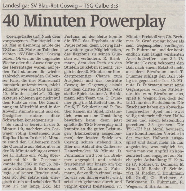 Volksstimme-Bericht vom 26. Spieltag der Landesligasaison 1997/1998.