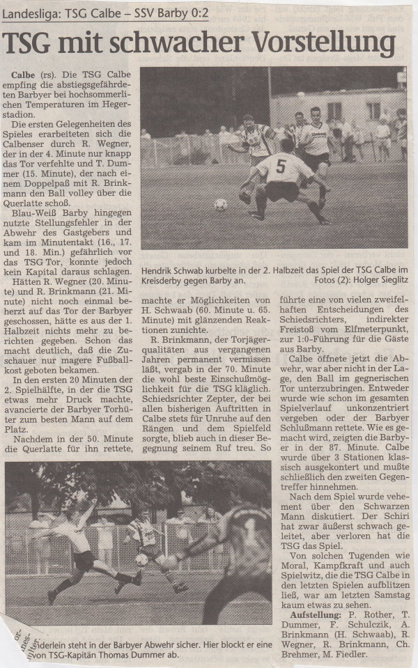 Volksstimme-Bericht vom 27. Spieltag der Landesligasaison 1997/1998.