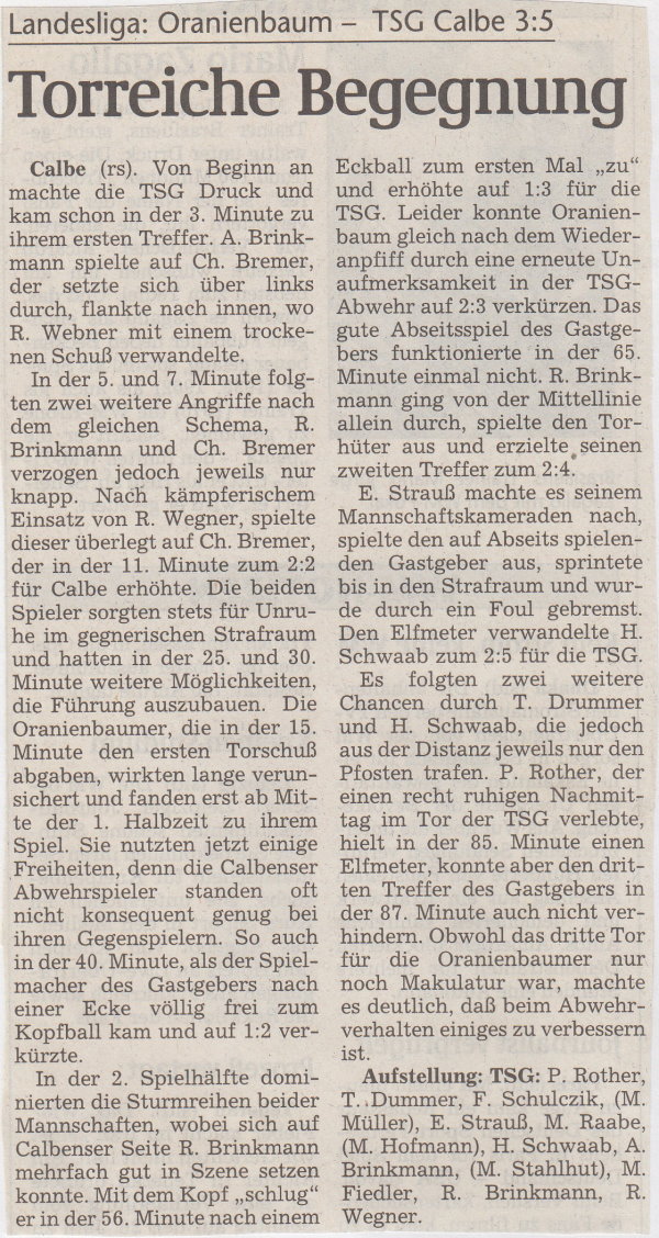 Volksstimme-Bericht vom 28. Spieltag der Landesligasaison 1997/1998.