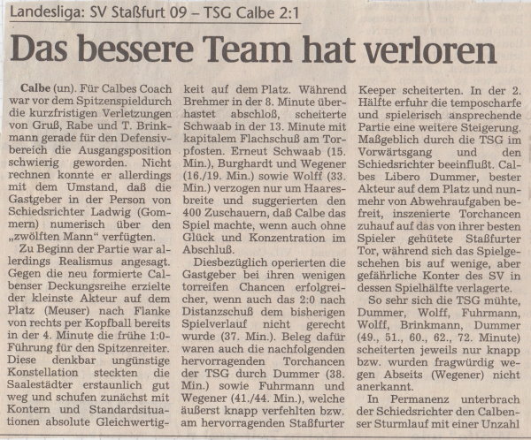 Volksstimme-Bericht vom 7. Spieltag der Landesligasaison 1997/1998.