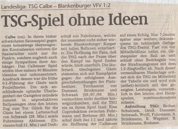 Volksstimme-Bericht vom 9. Spieltag der Landesligasaison 1997/1998.