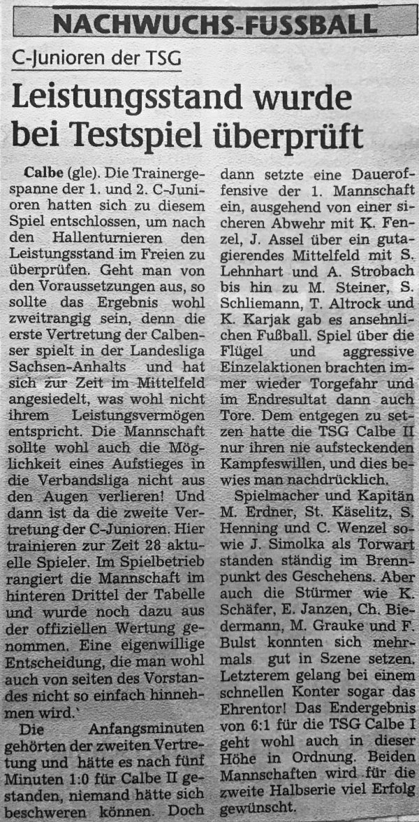 Artikel zum Vergleich der 1. und 2. C-Jugendmannschaft vor dem Rückrundenstart.