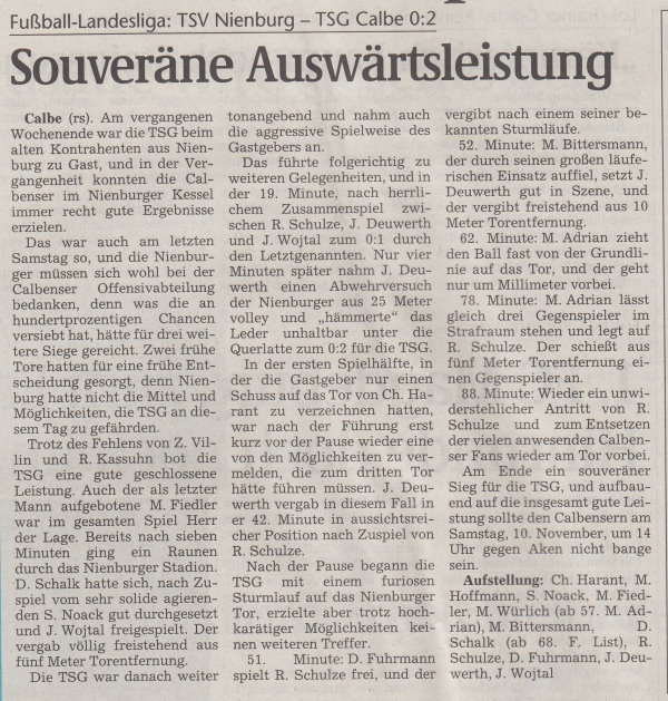 Volksstimme-Artikel vom 06. November 2001.