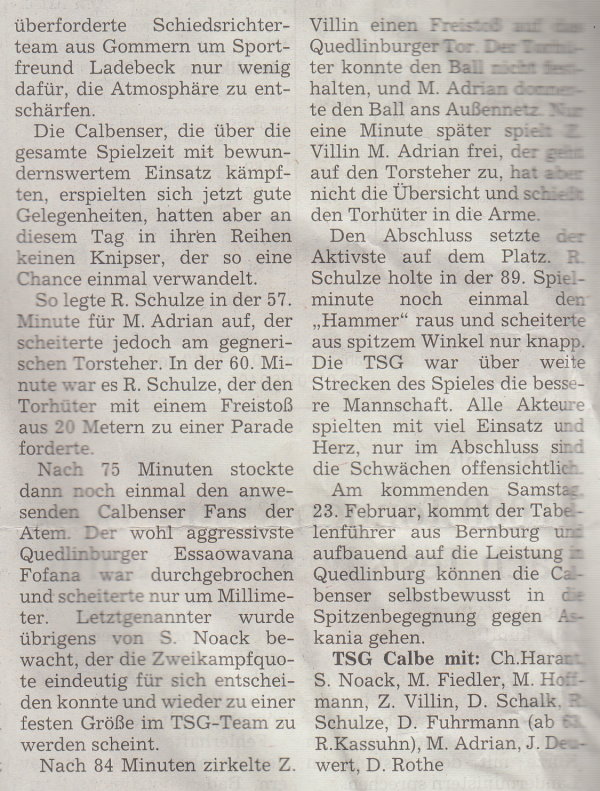 Volksstimme-Artikel vom 19. Februar 2002 (Teil 2).