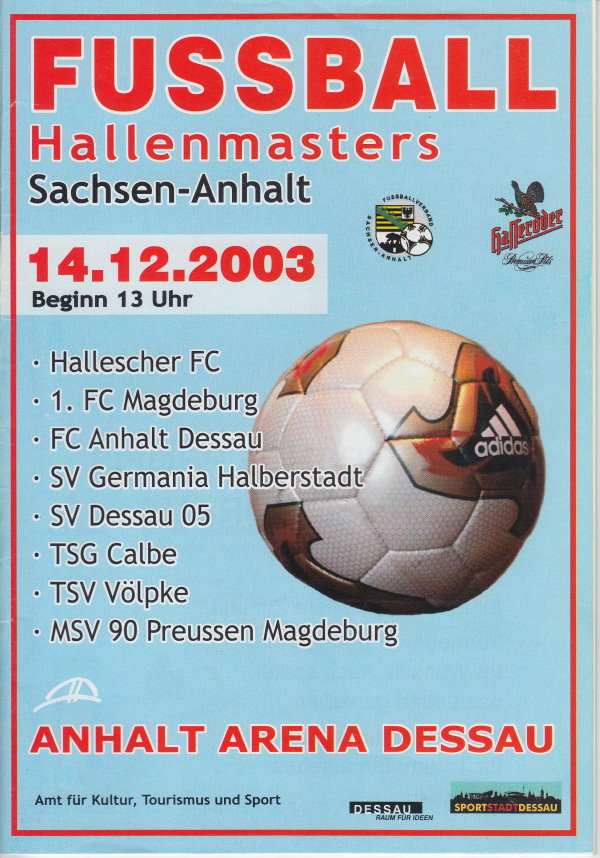 Deckblatt des Hallenmasters in Dessau am 14.12.2003.
