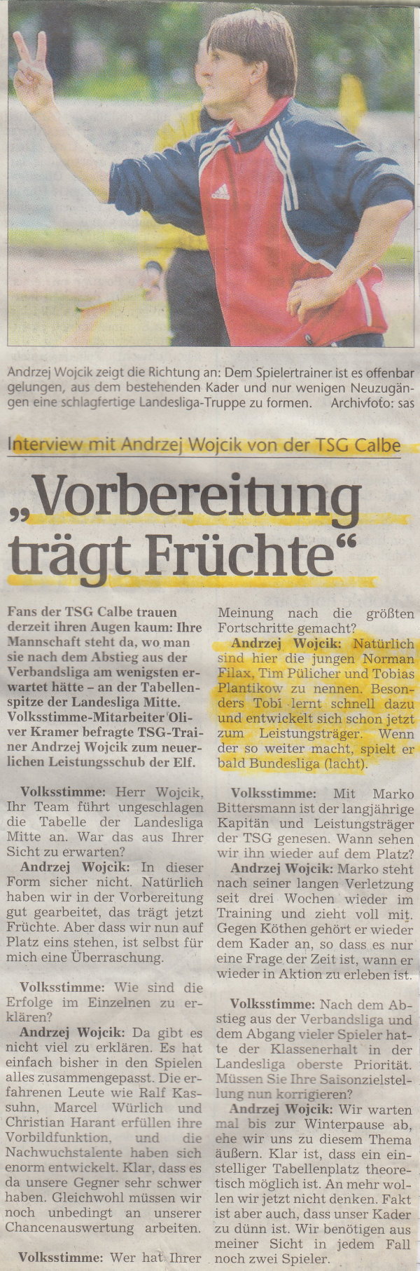 Volksstimme-Interview mit TSG-Trainer Andrzej Wojcik.