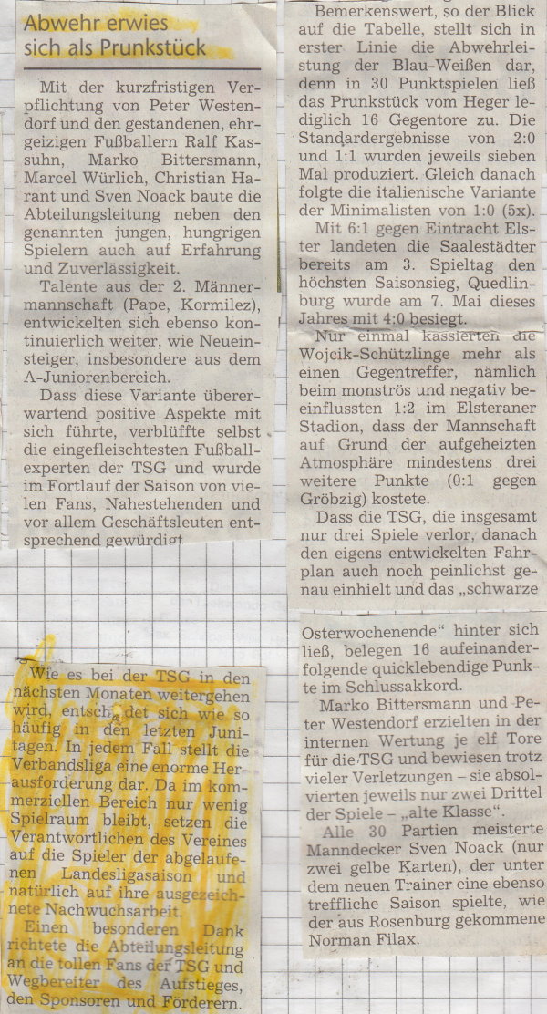 Volksstimme-Artikel zur Aufstiegssaison 2004/2005 (Teil 2).