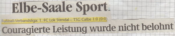 Volksstimme-Schlagzeile zum 14. Spieltag.