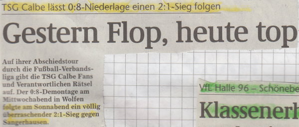 Volksstimme-Schlagzeile vom 28. Spieltag.