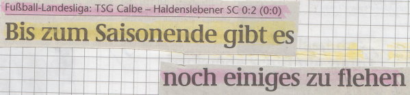 Volksstimme-Schlagzeile zum 16. Spieltag.