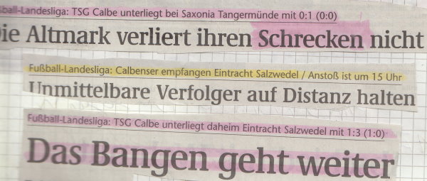 Volksstimme-Schlagzeile zum 21. Spieltag.