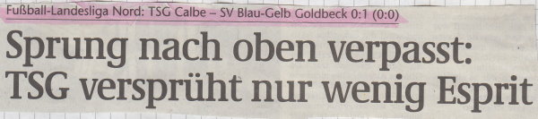 Volksstimme-Schlagzeile zum 6. Spieltag.