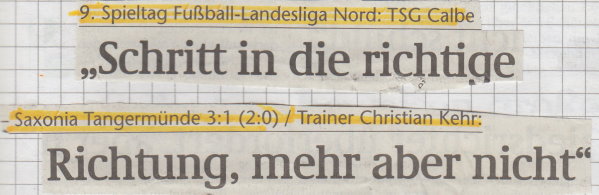 Volksstimme-Schlagzeile zum 9. Spieltag.