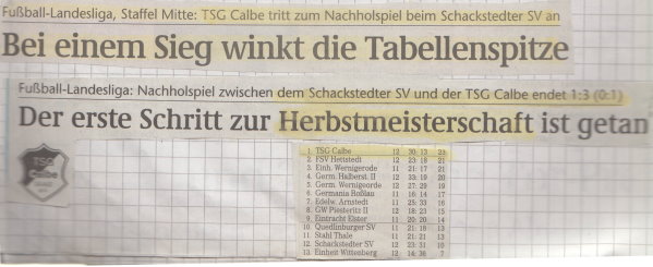 Volksstimme-Schlagzeile zum 12. Spieltag.